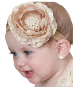 Girls Rhinestone Pearl Dull Gold Chiffon Flower Photo Shoot Headband Sibia Palace