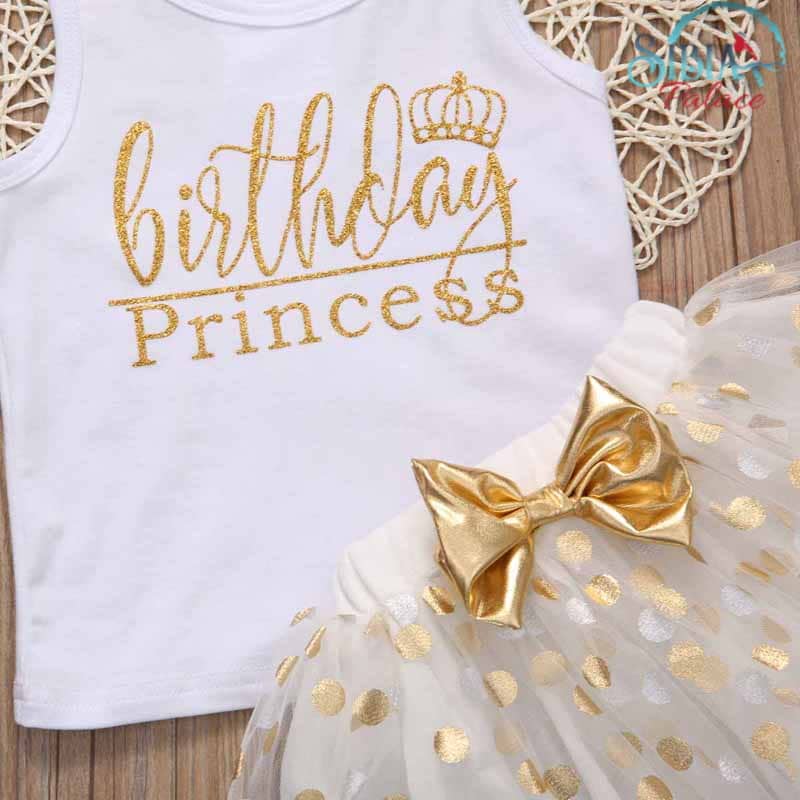 Sibia Palace Birthday Princess Baby Girl 2 Pcs Top Tutu White Gold