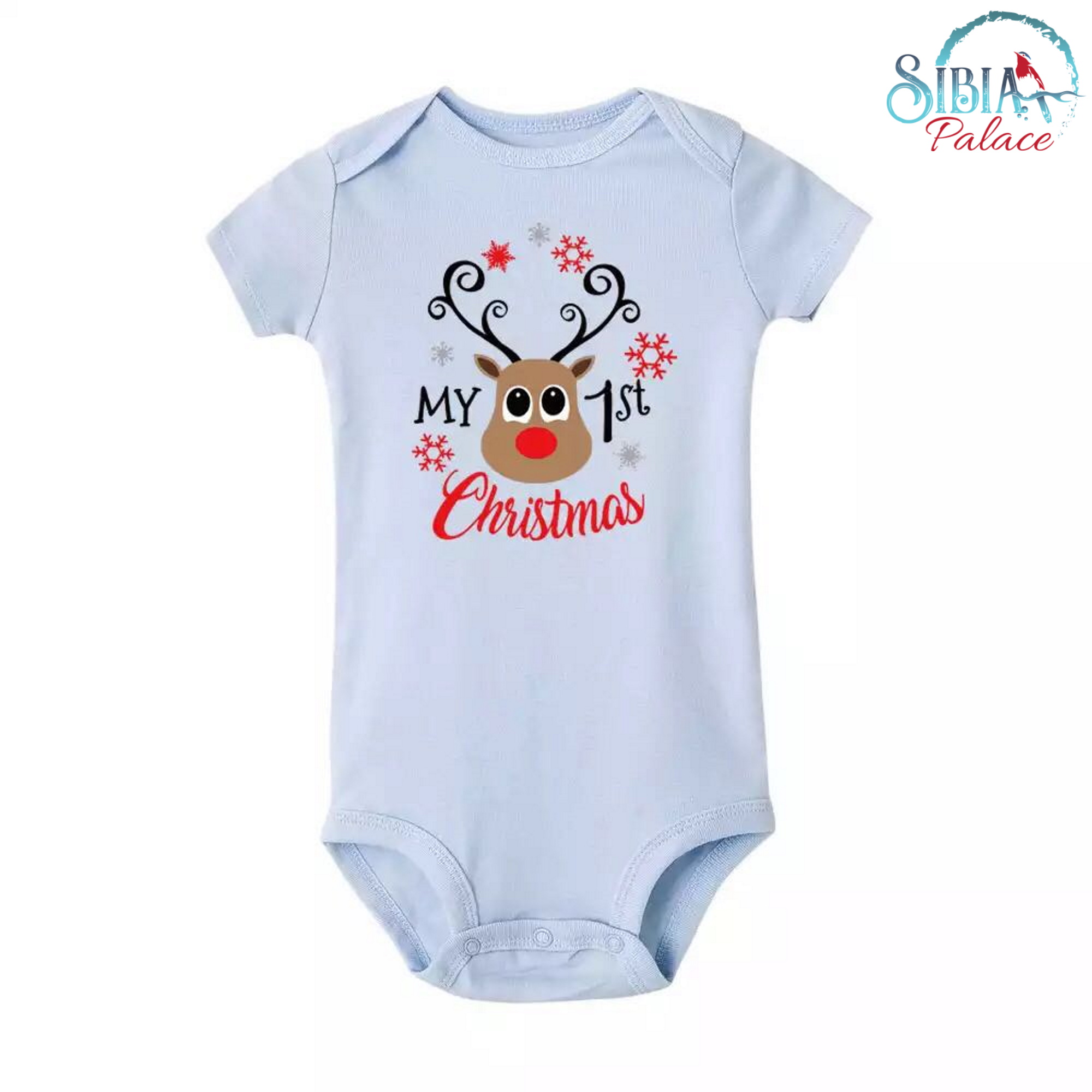 Sibia Palace Baby My 1st Christmas Blue Romper Onesie Bodysuit Outfit