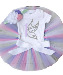 Sibia Palace Baby Girl 1st Birthday One Silver Pastel Butterfly Tutu Outfit