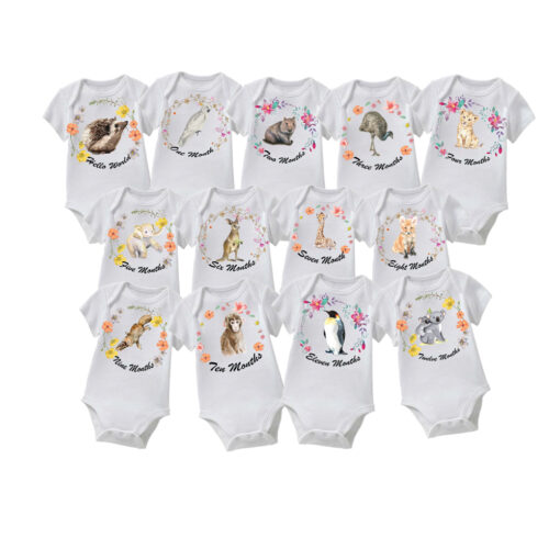 Sibia Palace Aussie Animals Baby Monthly Milestone 13 Rompers Gift Set