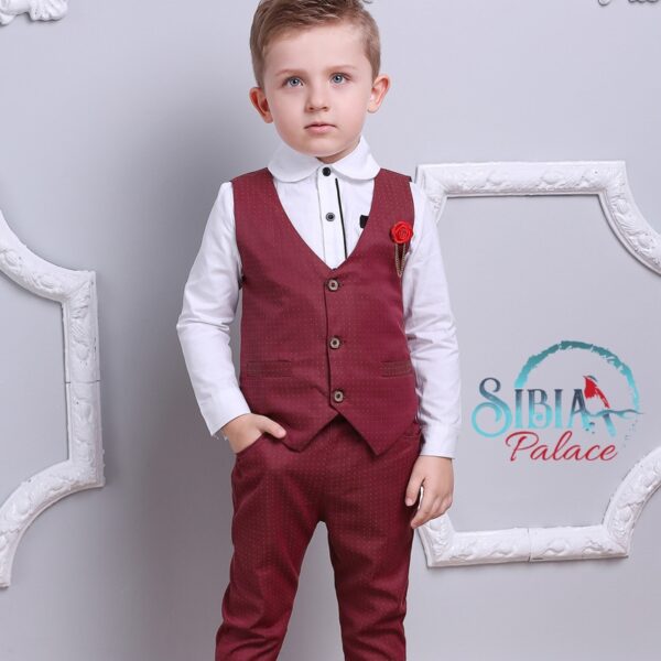 Sibia Palace Maroon & White 3 Piece Suit Boy Birthday Wedding Set