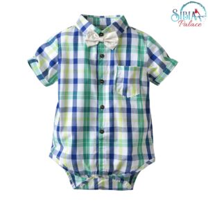 Sibia Palace Birthday Boy Photo Shoot Formal Blue Green Romper & Bow