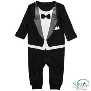 Sibia Palace Baby James Bond 007 Black Tuxedo Birthday Bodysuit Outfit