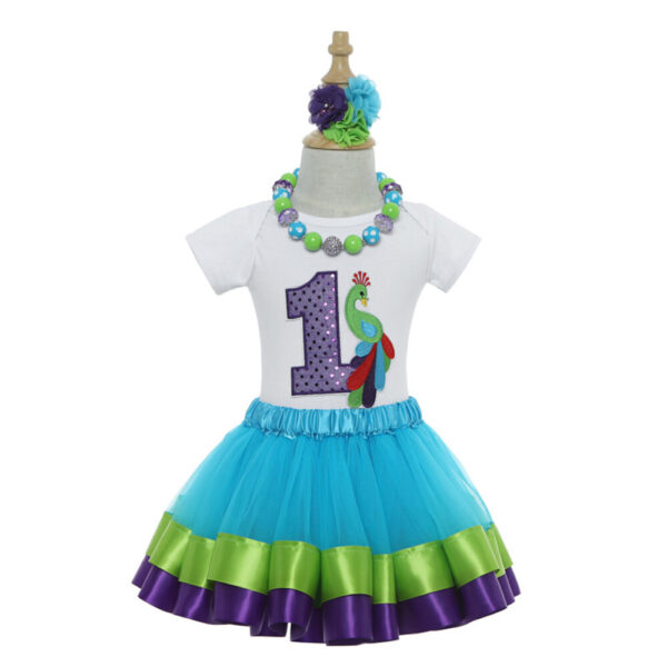 Baby Girl 1st Birthday Peacock One Cake Smash Photoshoot 4 Pcs Outfit