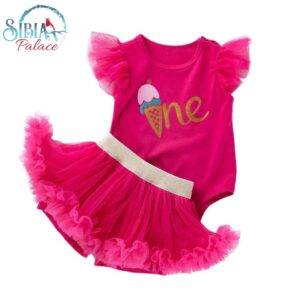 Baby Girl 1st Birthday Romper Tutu Short Hot Pink Outfit Set