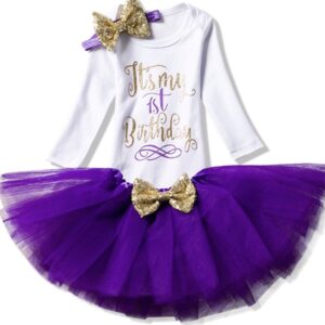 Its My 1st Birthday Purple Full Sleeves 3Pcs Tutu Romper Set Photo Shoot Cake Smash