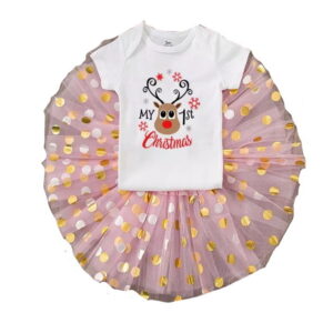 Sibia Palace Baby Girl My 1st Christmas Pink Tutu Romper 2Pcs Outfit Set