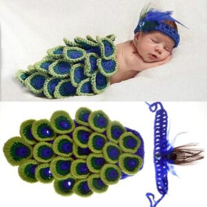 Baby Handmade Crochet Photo shoot Prop Little Peacock Costume