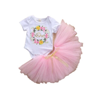 Pink Wreath 1st Birthday Baby Girl One Cake Smash Photoshoot Outfit Set