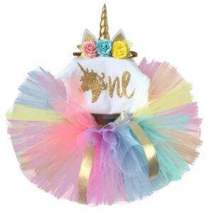 Sibia Palace Rainbow Unicorn Theme Baby Girl 1st Birthday Outfit Set