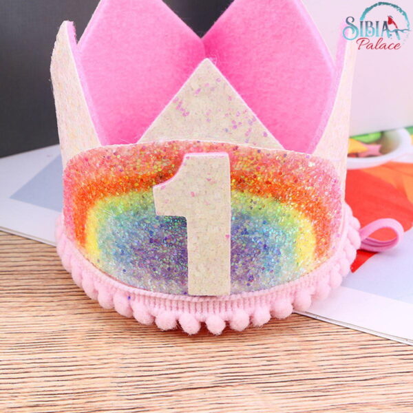 Sibia Palace Rainbow 1 White One Crown Birthday Cake Smash Headband