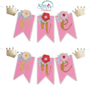 Sibia Palace 1st Birthday Garland Pink Gold Floral One Banner Pennant