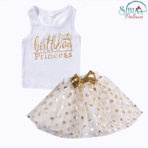 Sibia Palace Birthday Princess Baby Girl 2 Pcs Top Tutu White Gold Outfit