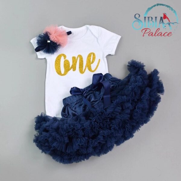 Sibia Palace Baby Girl First Birthday Navy Blue Disco Tutu 3 Pcs Outfit