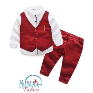 Sibia Palace Maroon & White 3 Piece Suit Boy Birthday Wedding Set