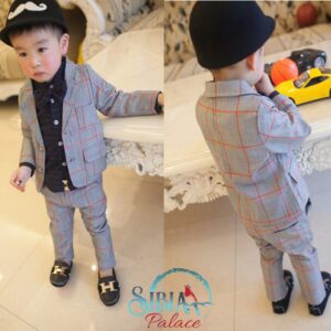 Sibia Palace Toddler Boy Birthday Grey Outfit 2 Piece Pant Jacket Suit Set