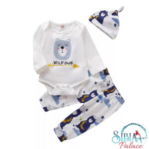 Sibia Palace Wild One Mountain Bear Baby Boy 3 Pcs Romper Pant Outfit