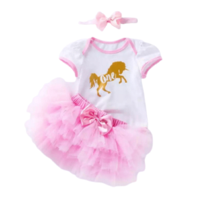 Baby Girl Pink One Unicorn 1st Birthday Cake Smash Photo Shoot Outfit