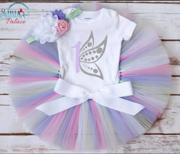 Sibia Palace Baby Girl 1st Birthday One Silver Pastel Butterfly Tutu Outfit