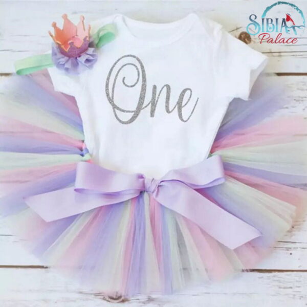 Sibia Palace Baby Girl 1st Birthday One Silver Pastel Princess Tutu Outfit