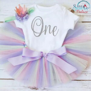 Sibia Palace Baby Girl 1st Birthday One Silver Pastel Princess Tutu Outfit