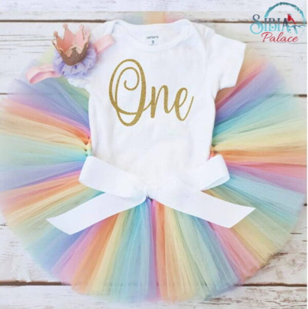 Sibia Palace Baby Girl 1st Birthday One Gold Rainbow Princess Tutu Outfit