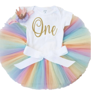 Sibia Palace Baby Girl 1st Birthday One Gold Rainbow Princess Tutu Outfit