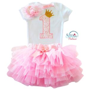 Sibia Palace Baby Girl 1st Birthday Princess Theme Pink Glitter Outfit