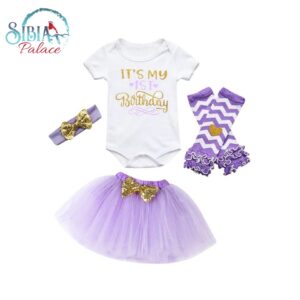 Sibia Palace 4 Piece My First Birthday Lilac Romper Tutu Outfit Set