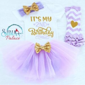 Baby Girl Its My 2nd Birthday Lilac Romper Tutu Dress Outfit