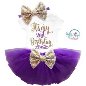 Baby Girl Its My 2nd Birthday Purple Romper Tutu Dress Outfit