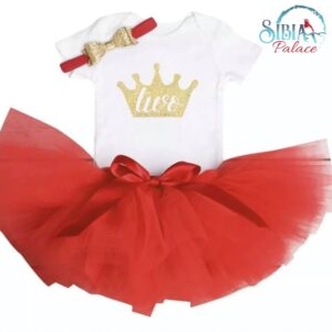 Sibia Palace 2nd Birthday Red Dress Outfit 3 Piece Set Princess Is Two