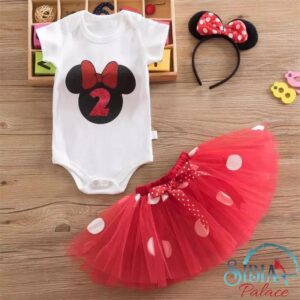 Baby Girl 2nd Birthday Red Minnie Mouse Romper Tutu Outfit Dress