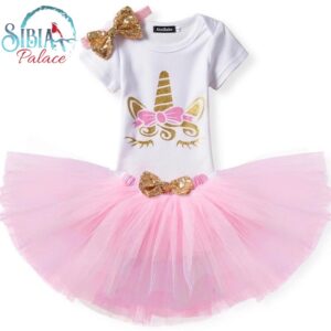 Baby Girl 2nd Birthday Pink Unicorn Theme Romper Tutu Outfit Dress