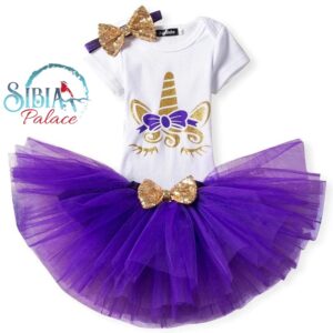 Baby Girl 2nd Birthday Purple Unicorn Theme Romper Tutu Outfit Dress