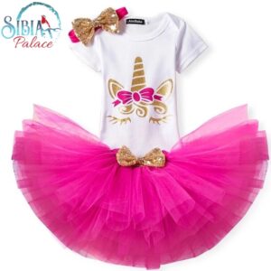 Baby Girl 2nd Birthday Hot Pink Unicorn Theme Romper Tutu Outfit Dress