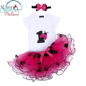 Sibia Palace Baby Girl Lady Bug 1st Birthday Black Rose Pink 3 Piece Outfit