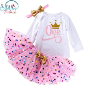 Baby Girl Pink Polka Princess 1st Birthday One Cake Smash 3 Piece Outfit