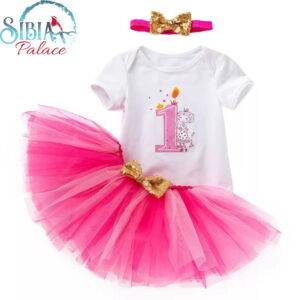 Baby Girl Pink Two Tone Princess 1st Birthday One Cake Smash Outfit Set