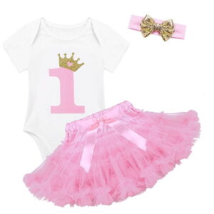 Baby Girl One Princess Pink 1st Birthday Cake Smash Photoshoot Outfit