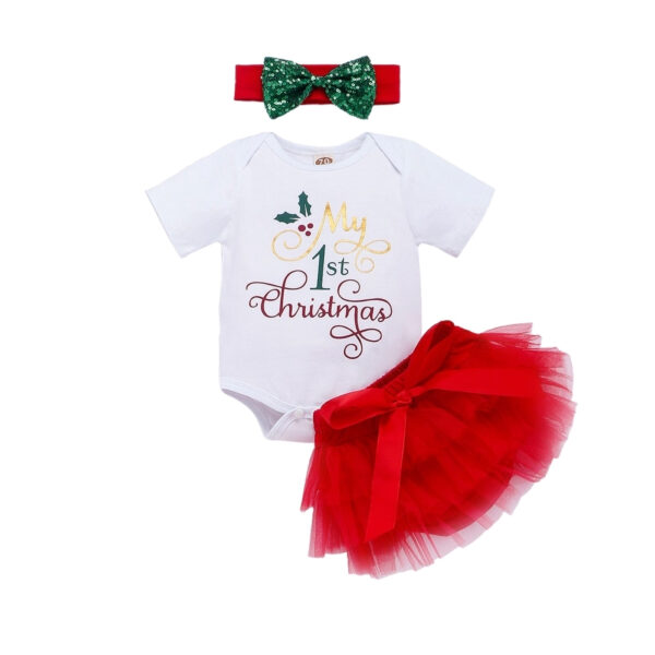 Sibia Palace Baby Girl My 1st Christmas Summer Bloomer Outfit 3 Pcs Set