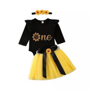 Baby Girl Sunflower One 1st Birthday Cake Smash Photo Shoot Outfit