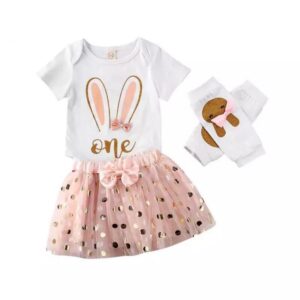 Baby Girl Peach One Bunny 1st Birthday Cake Smash Photo Shoot Outfit