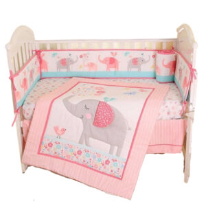 Sibia Palace Baby Girl Pink Elephant Flower Crib 7 Piece Cot Bedding Set