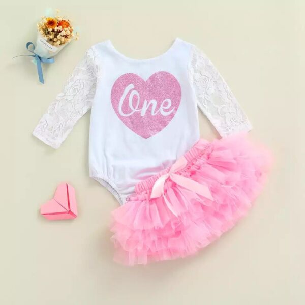 Sibia Palace Baby Girl 1st Birthday Full Sleeve Pink Heart Outfit 2 Pcs Set