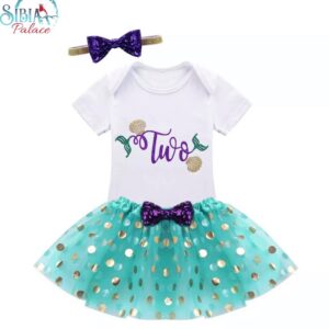 Baby Girl Teal Mint Mermaid 2nd Birthday Cake Smash Photo Shoot Outfit