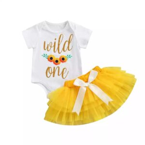 Wild One 1st Birthday Baby Girl One Cake Smash Photoshoot Yellow Outfit