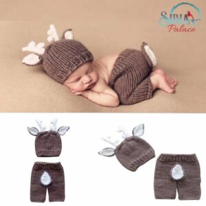 Baby Handmade Knitted Crochet Photo shoot Prop Deer Costume