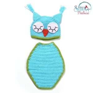 Handmade Knitted Crochet Photo Shoot Prop Blue Owl Hoot Costume